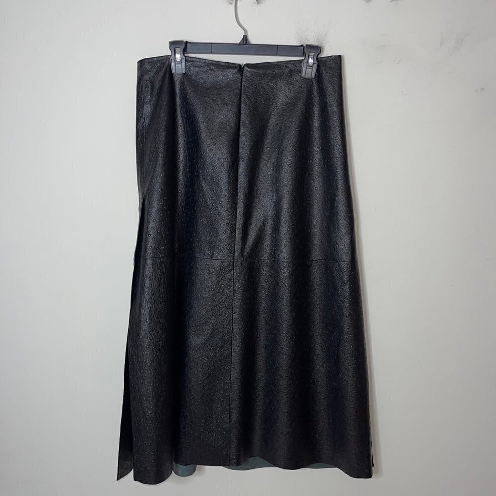 Womens A Line Skirt Size Large Black Vegan Leather Ostrich Embossed Side Slits - Picture 10 of 16